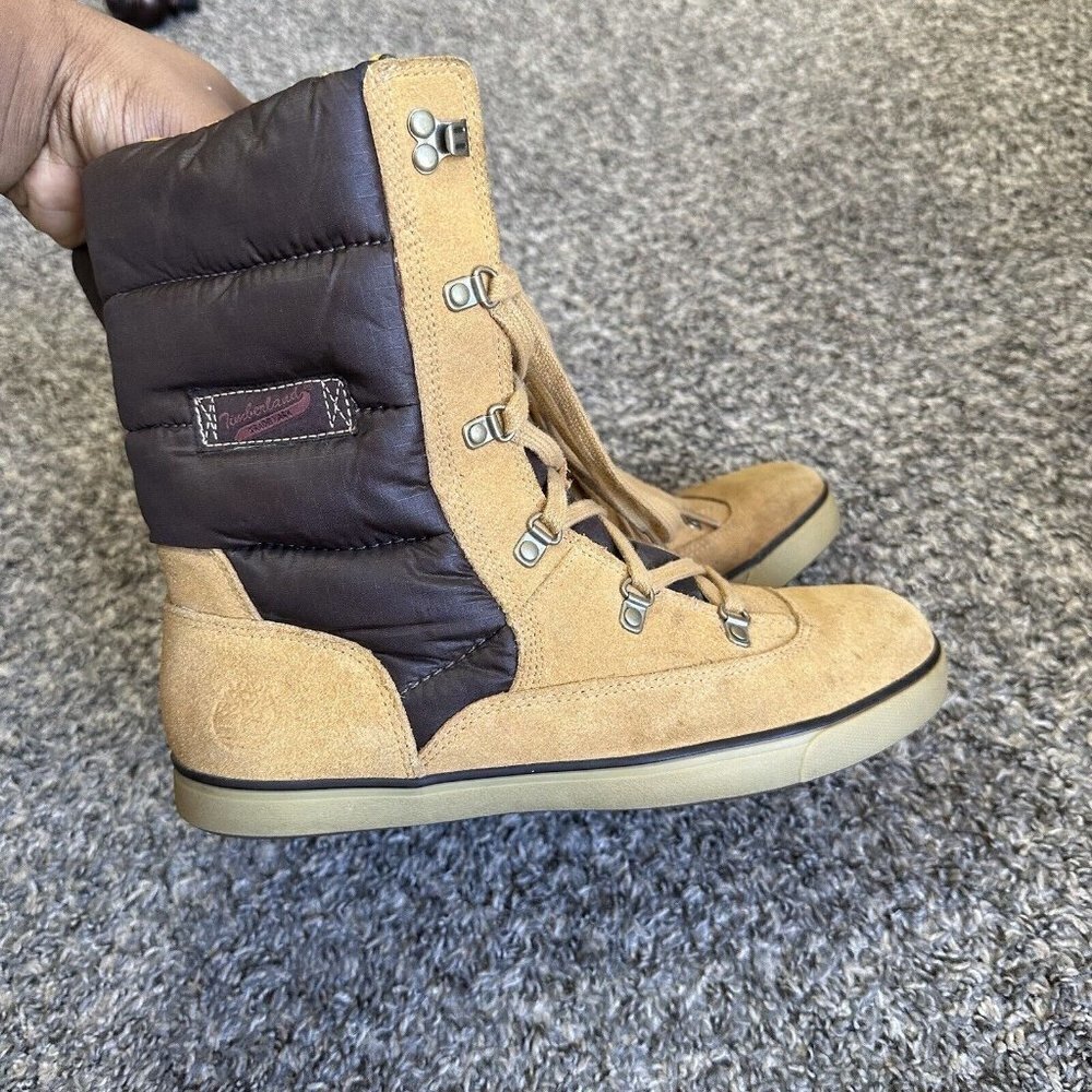 Timberland Deering Puffer Boots Womens 7.5 Brown Leather Winter Lace Up Quilted - Picture 6 of 8